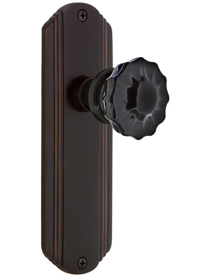 Streamline Deco Door Set with Colored Fluted Crystal Glass Knobs Black in Timeless Bronze.